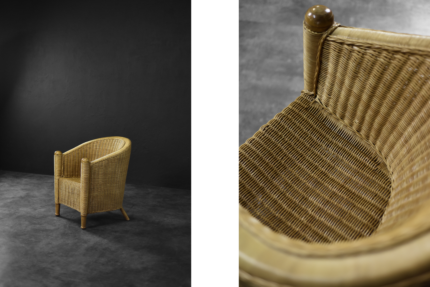 Fotel rattanowy Barrel Chair w stylu Boho, Włochy, lata 70