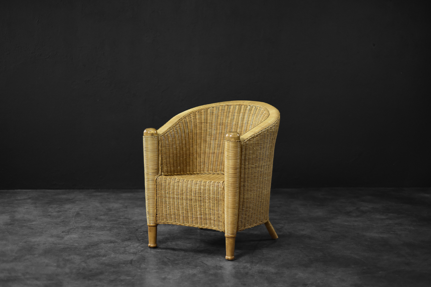 Fotel rattanowy Barrel Chair w stylu Boho, Włochy, lata 70