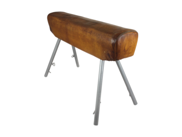 Skórzany koń gimnastyczny vintage, PRL, lata 60