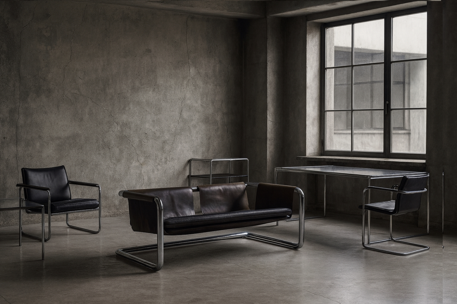 Brutalistyczna sofa skórzana, lata 50