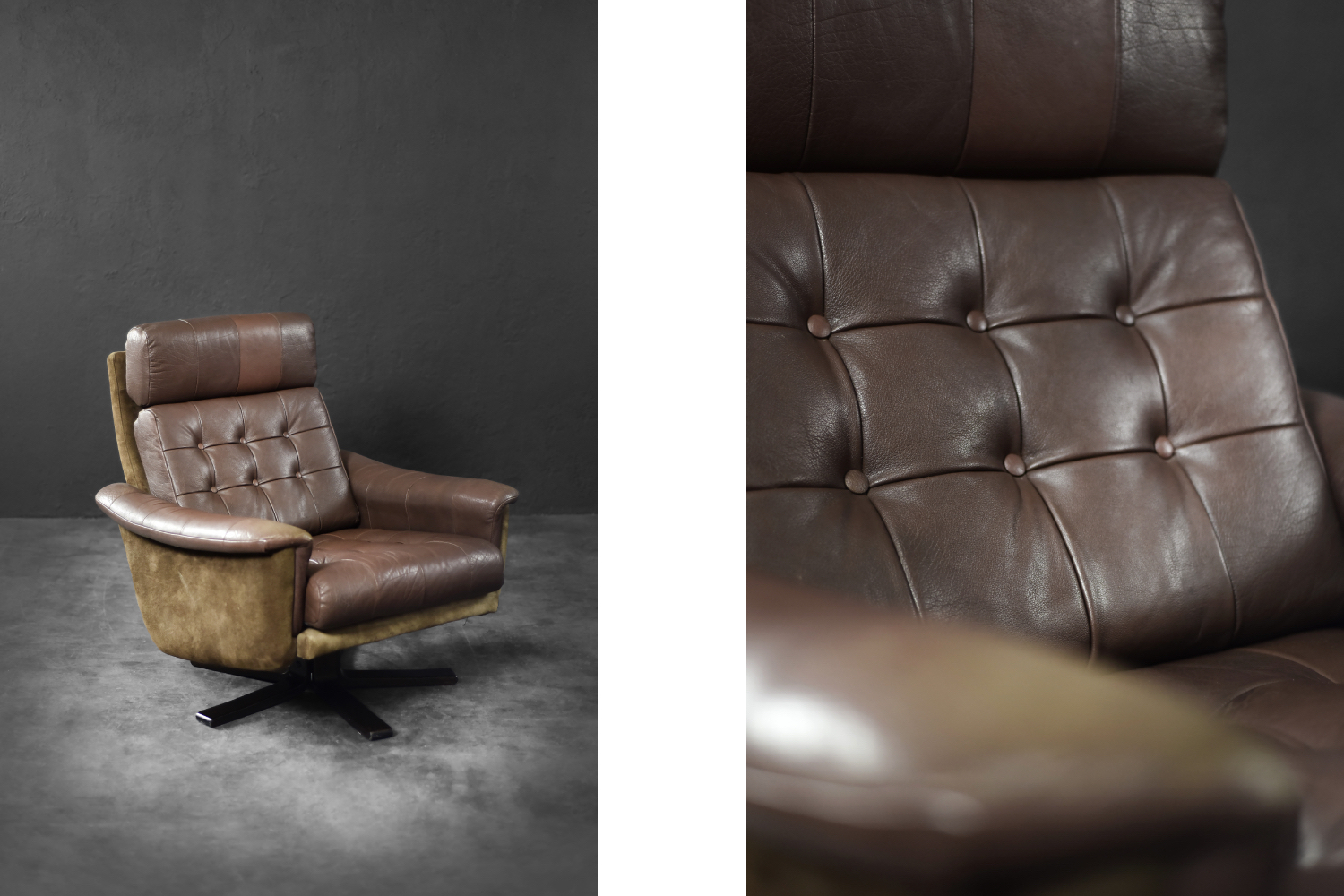 Vintage leather lounge chair, Lystager Industri, Denmark, 1970s