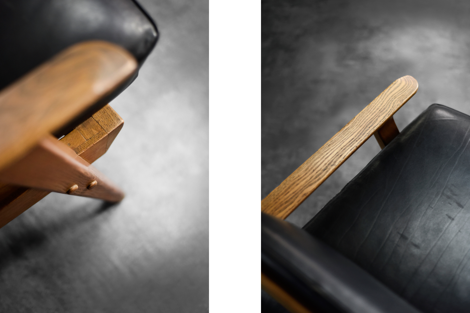 Modernistyczna sofa dębowa z czarną, skórzaną tapicerką, Niemcy, lata 60