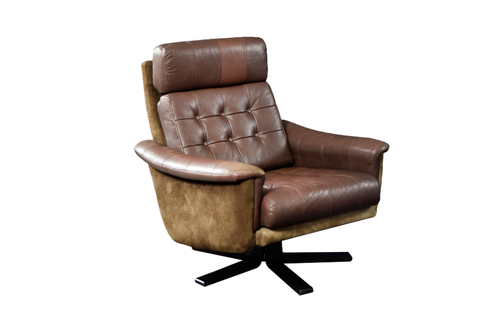Vintage leather lounge chair, Lystager Industri, Denmark, 1970s