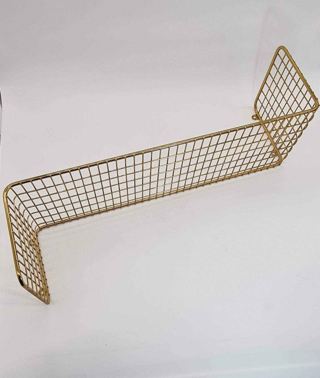 Złota półka ścienna z metalowej siatki, lata 70