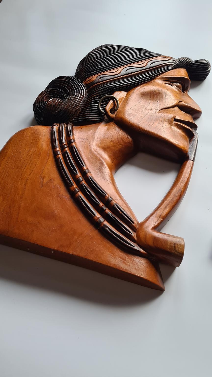 Para dużych, drewnianych rzeźb ściennych, lata 70