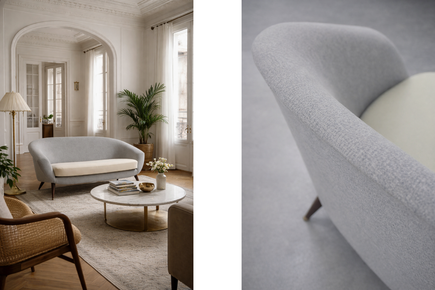 Modernistyczna sofa Tellus, proj. F. Jansson dla SM Wincrantz, Szwecja, lata 50