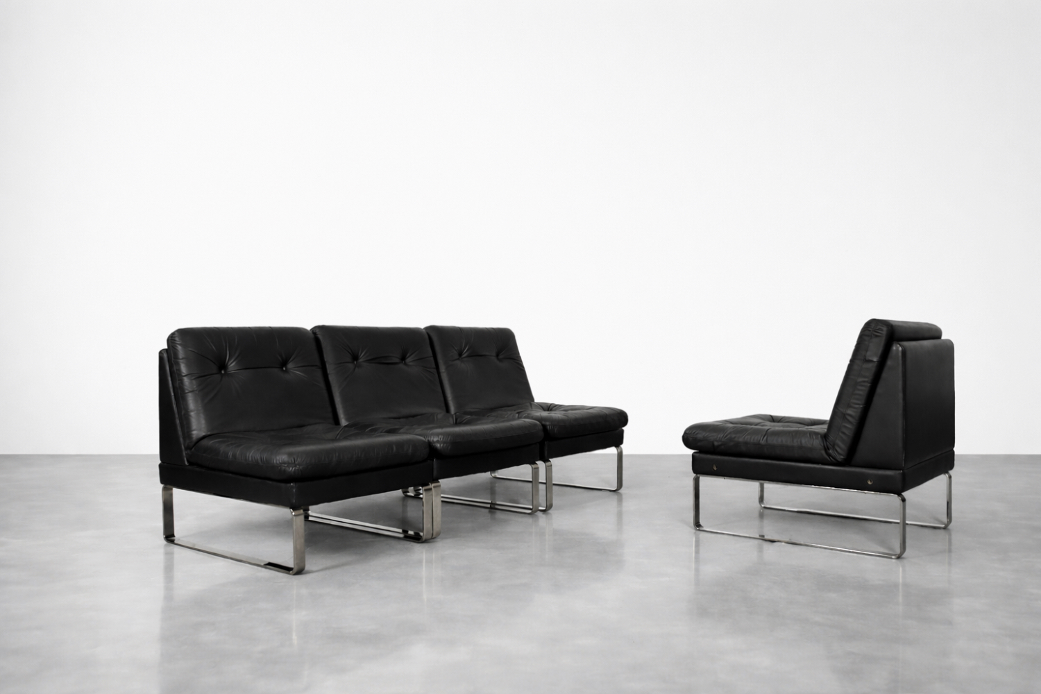 Modular Sofa / Set of 4 Leather Armchairs by Klöber, Germany, 1980s