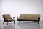 Komplet wypoczynkowy sofa + fotel GE-530, proj. Hans J. Wegner dla Getama, Dania, lata 60