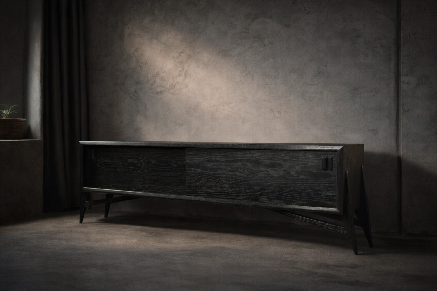 Dębowy sideboard z drewnianymi uchwytami, Skandynawia, lata 60