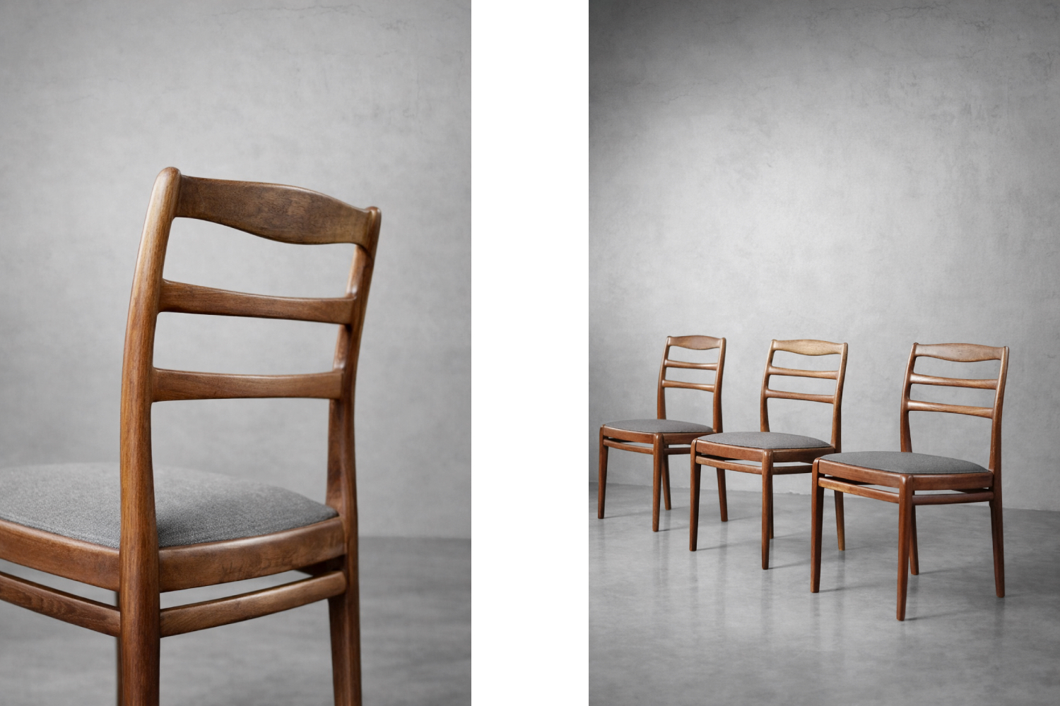 Komplet 4 eleganckich krzeseł tekowych, Dania, lata 60