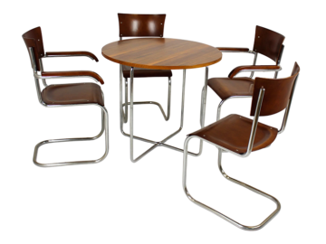 Zestaw do jadalni, Stół + 4 Krzesła, proj. Mart Stam, Czechosłowacja, Lata 30