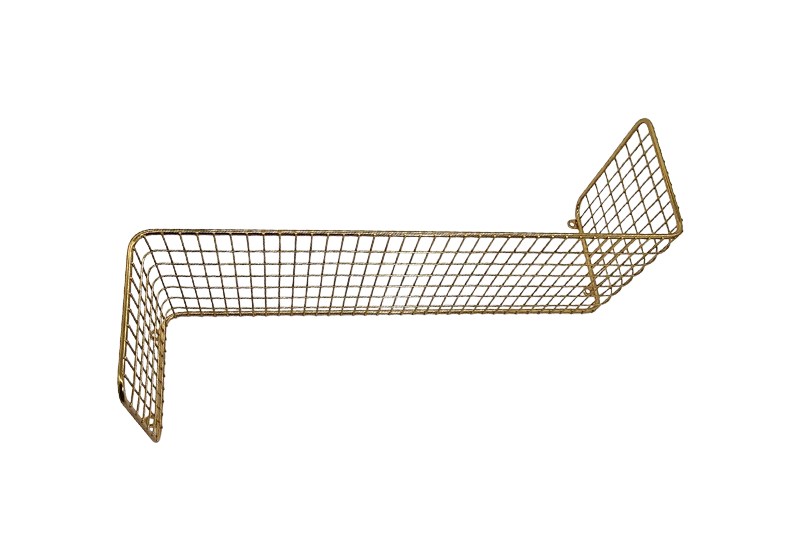 Złota półka ścienna z metalowej siatki, lata 70