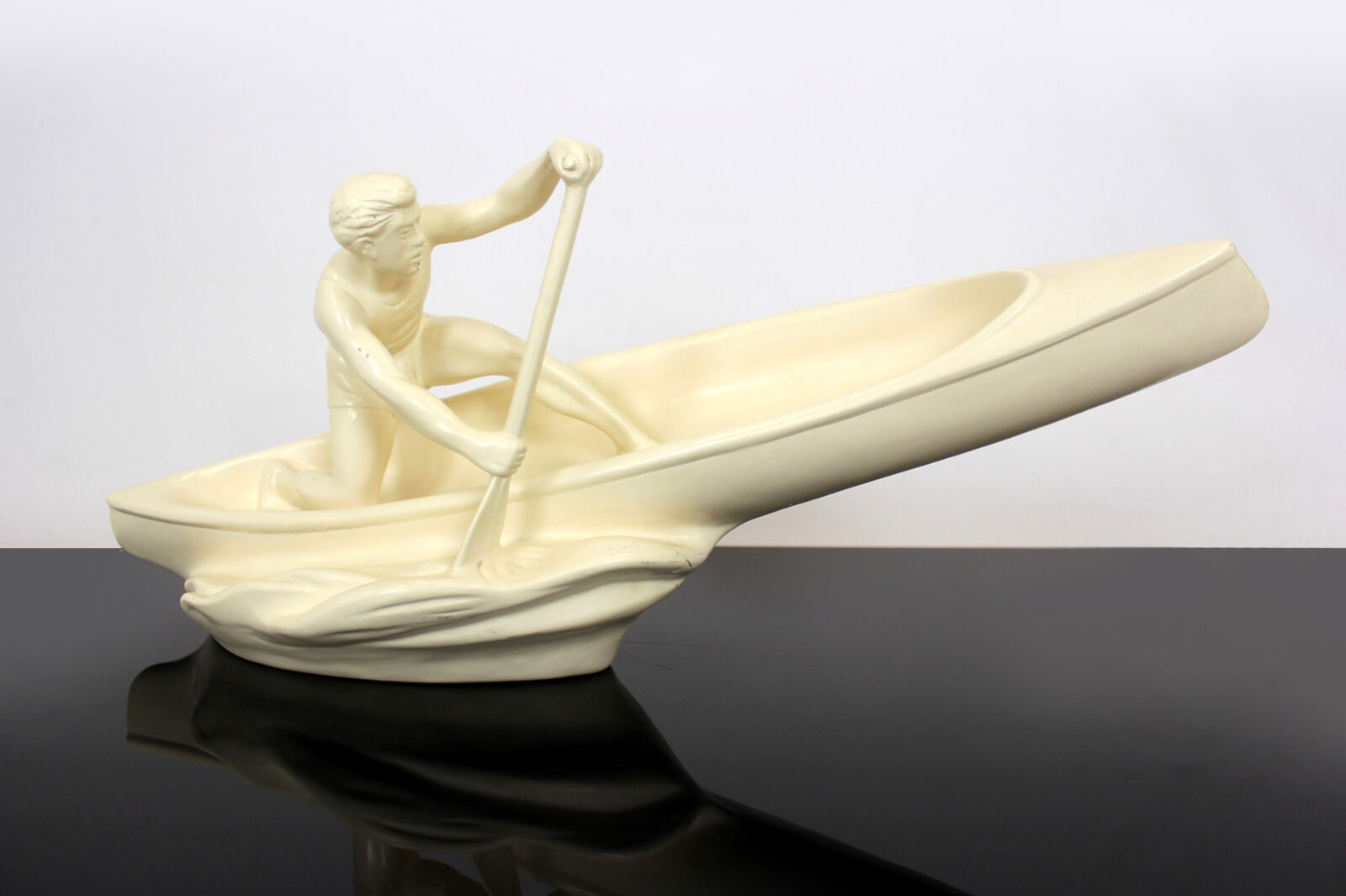 Ceramic Rower Figurine, Jihokera Bechyně, Czechoslovakia, 1950s
