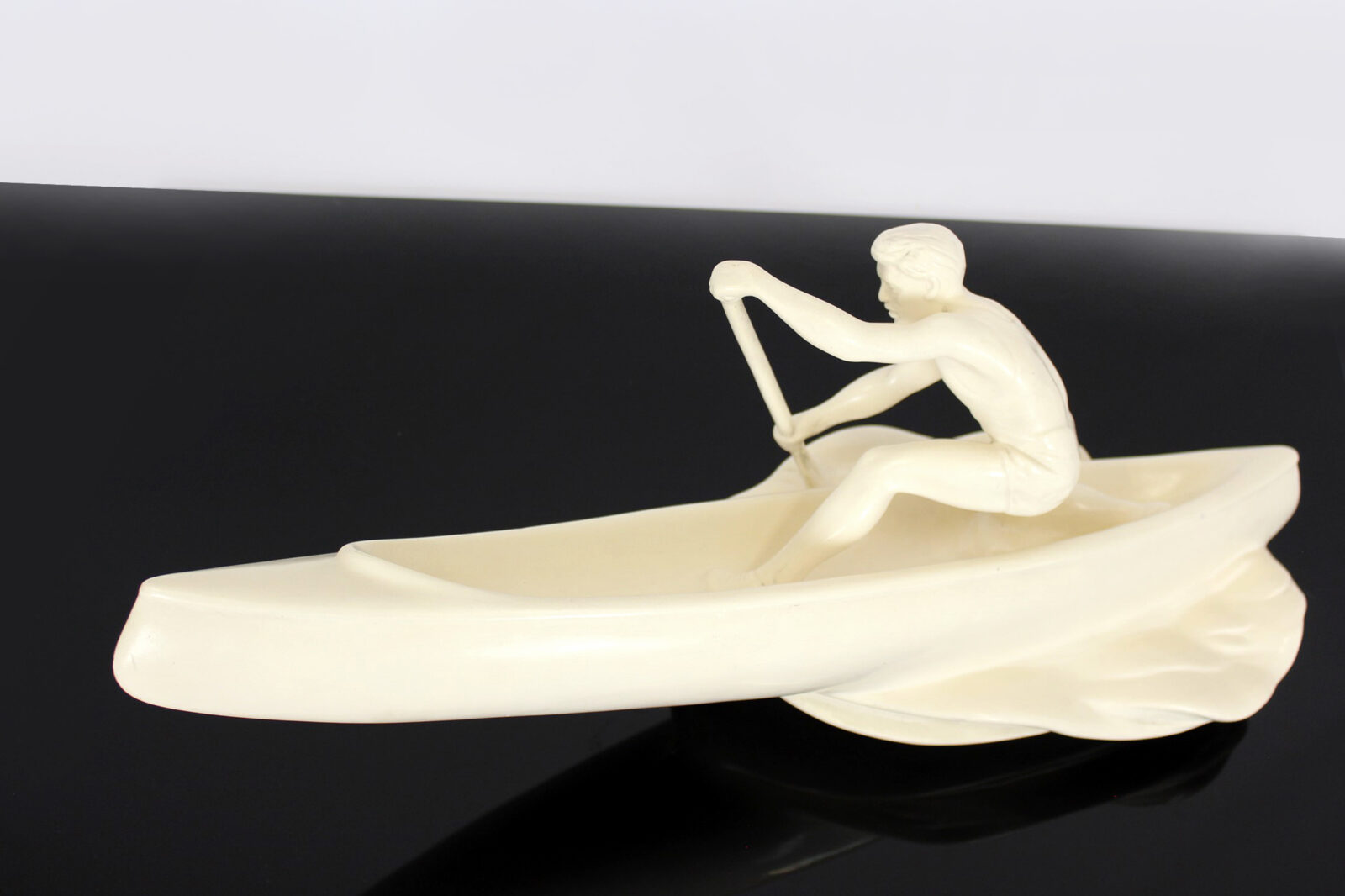 Ceramic Rower Figurine, Jihokera Bechyně, Czechoslovakia, 1950s