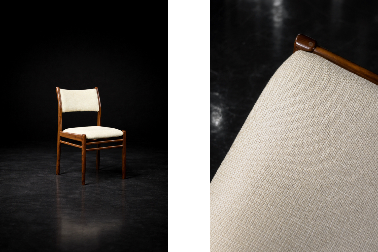 Komplet 4 skandynawskich krzeseł tekowych z jasną tapicerką, Dania, lata 60