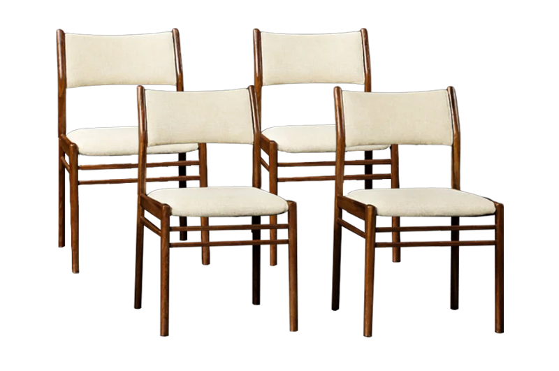 Komplet 4 skandynawskich krzeseł tekowych z jasną tapicerką, Dania, lata 60