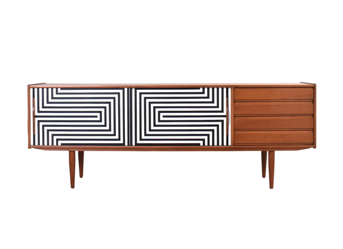 Scandinavian Vintage Sideboard with Op-Art Painted Decoration, Denmark, 1960s