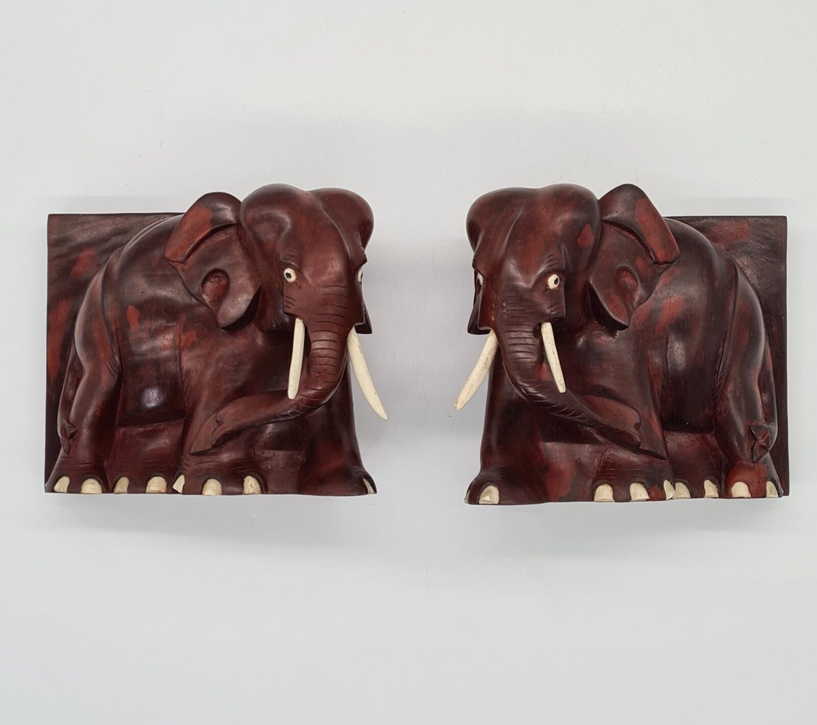 Vintage carved elephant-shaped bookends