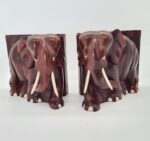 Vintage carved elephant-shaped bookends