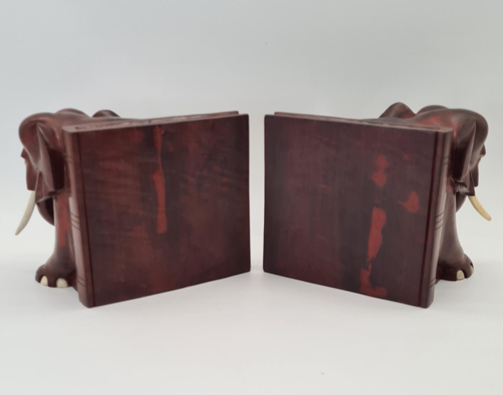 Vintage carved elephant-shaped bookends