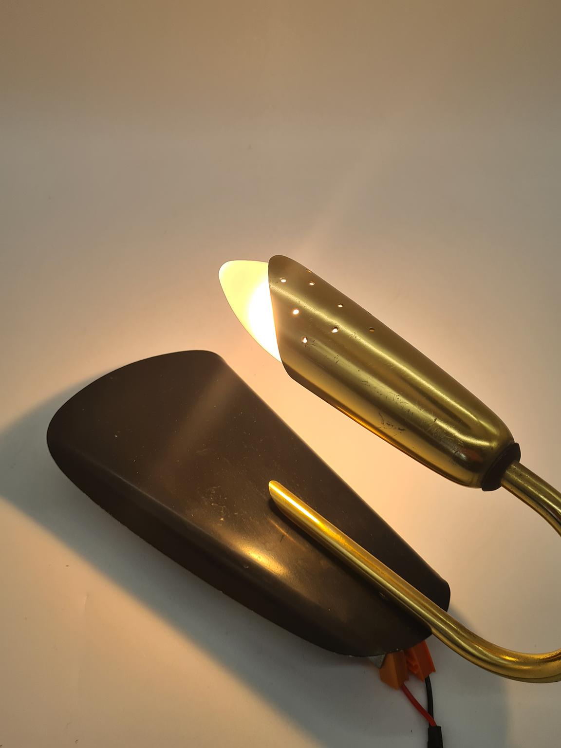 Modernistyczne kinkiety z mosiądzu i aluminium, lata 70