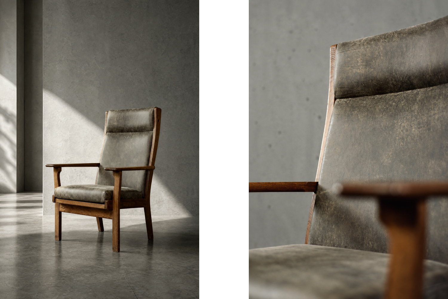 Dębowy fotel vintage GE 181 A, proj. Hans J. Wegner, Getama, Dania, lata 50