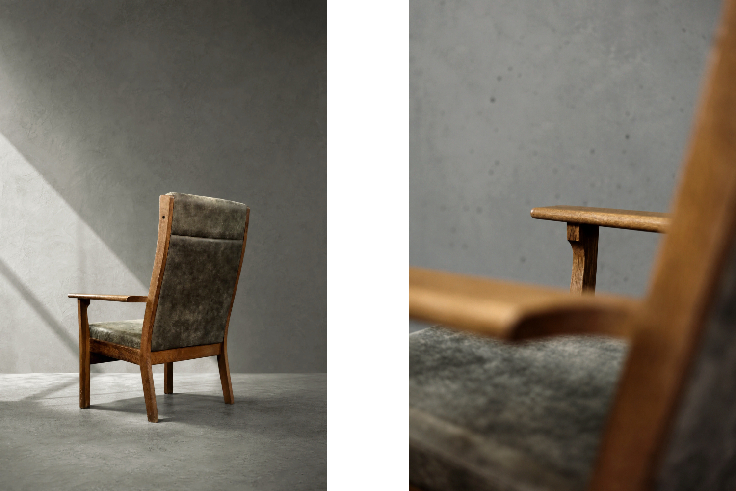 Dębowy fotel vintage GE 181 A, proj. Hans J. Wegner, Getama, Dania, lata 50