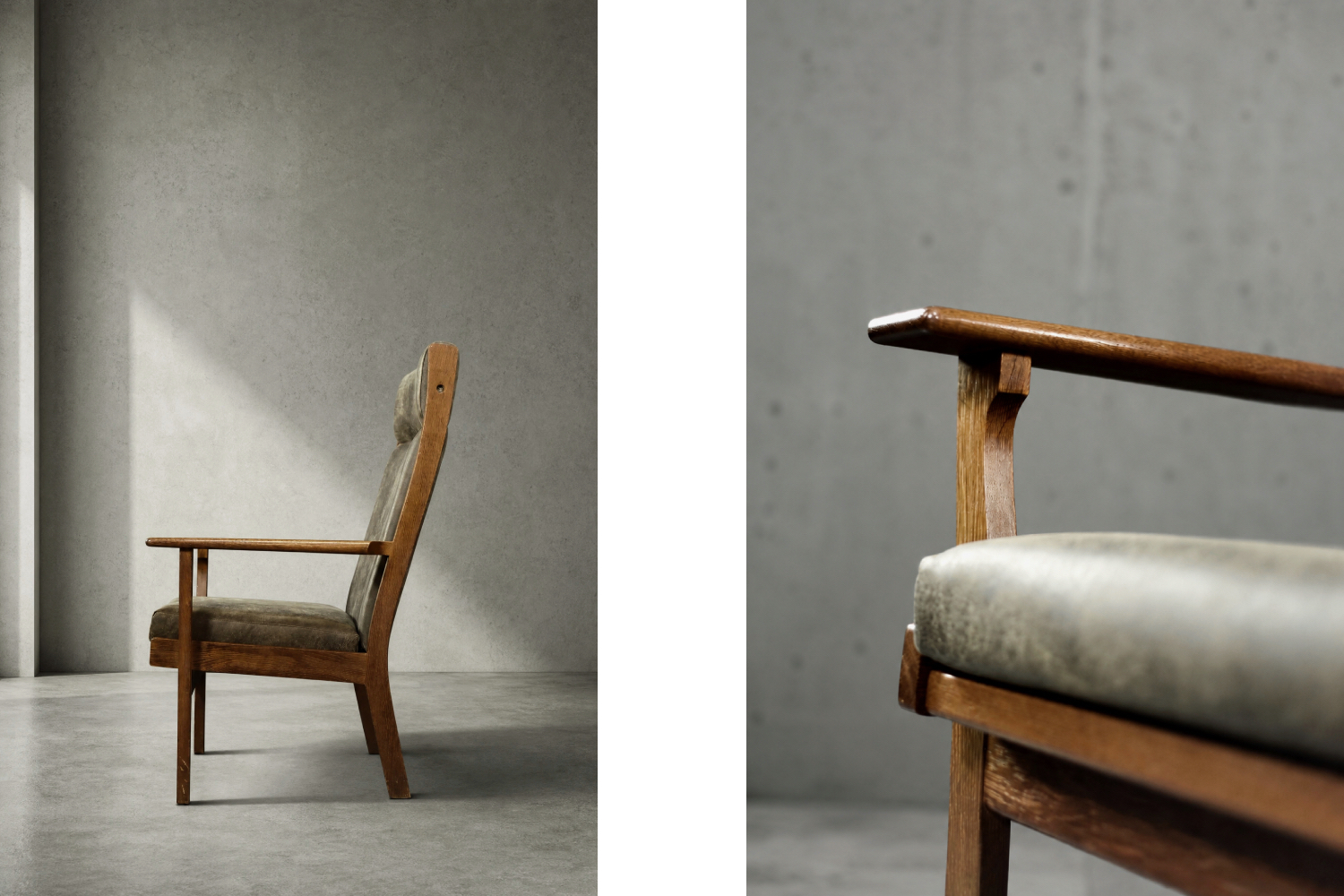 Dębowy fotel vintage GE 181 A, proj. Hans J. Wegner, Getama, Dania, lata 50