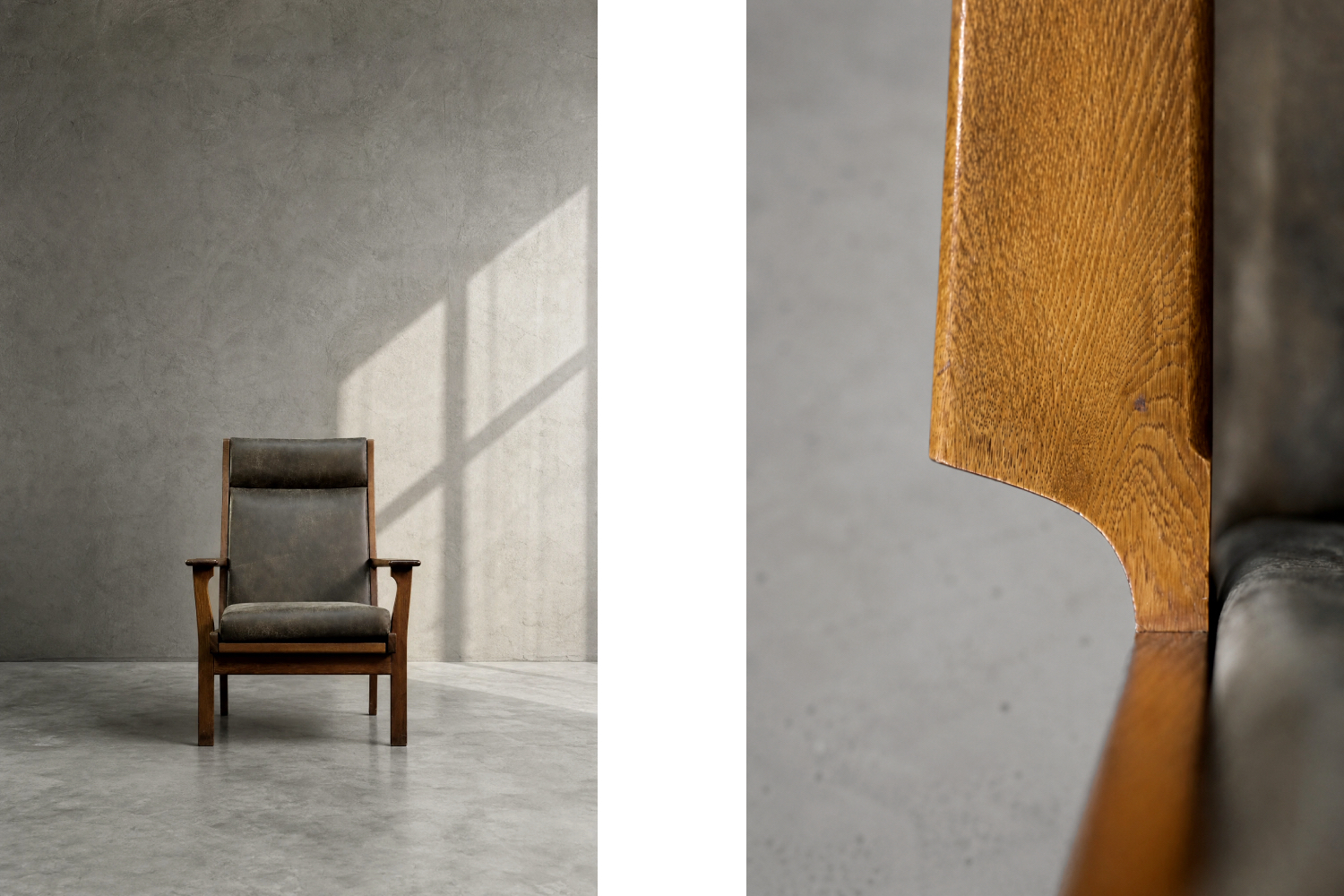 Dębowy fotel vintage GE 181 A, proj. Hans J. Wegner, Getama, Dania, lata 50
