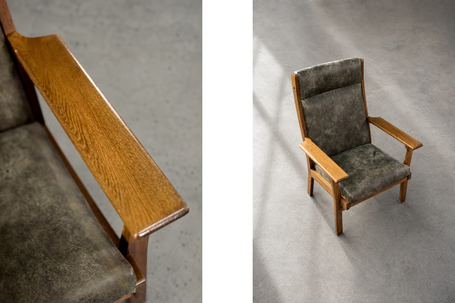Dębowy fotel vintage GE 181 A, proj. Hans J. Wegner, Getama, Dania, lata 50