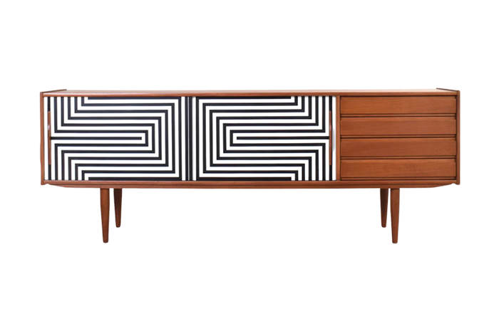 Skandynawska komoda vintage z malaturą op-art, Dania, lata 60