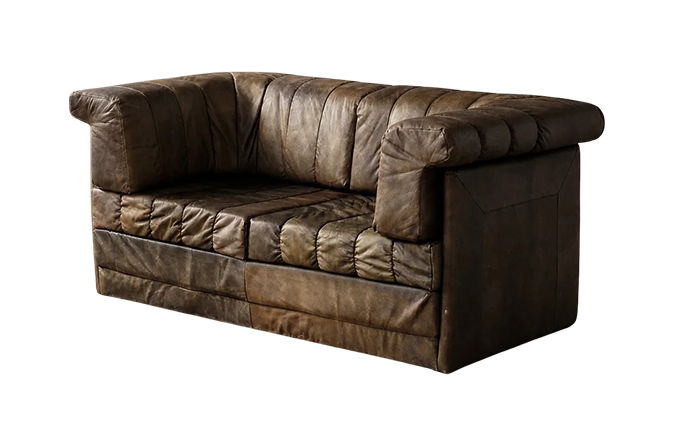Dwuosobowa brutalistyczna skórzana sofa z funkcją spania, Niemcy, lata 70