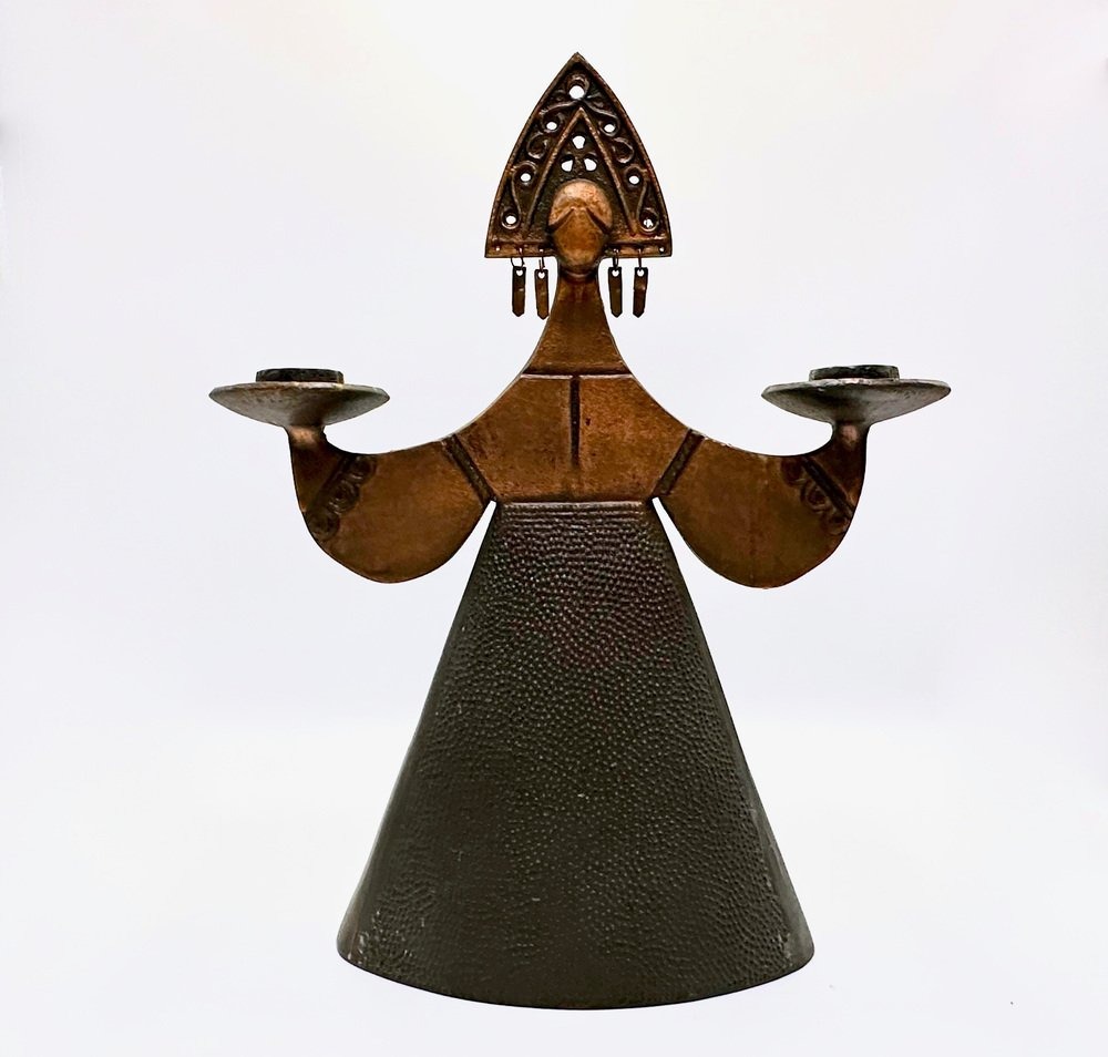 Vintage copper candlestick in the style of Bjørn Wiinblad, 1970s