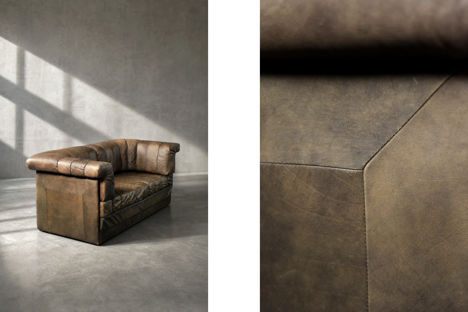 Dwuosobowa brutalistyczna skórzana sofa z funkcją spania, Niemcy, lata 70