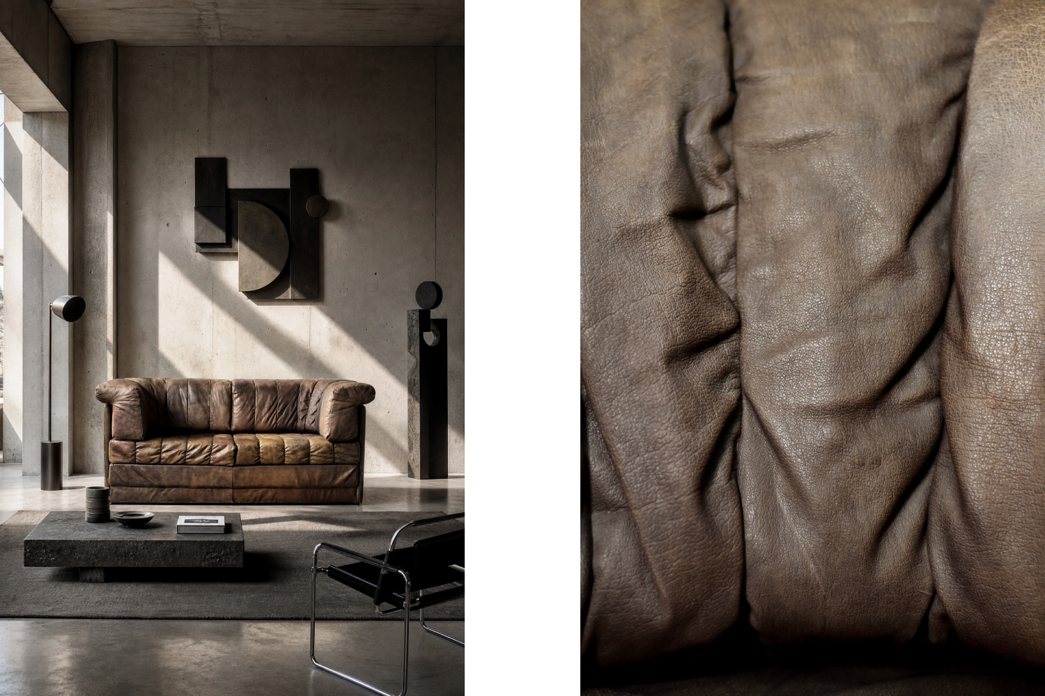 Dwuosobowa brutalistyczna skórzana sofa z funkcją spania, Niemcy, lata 70