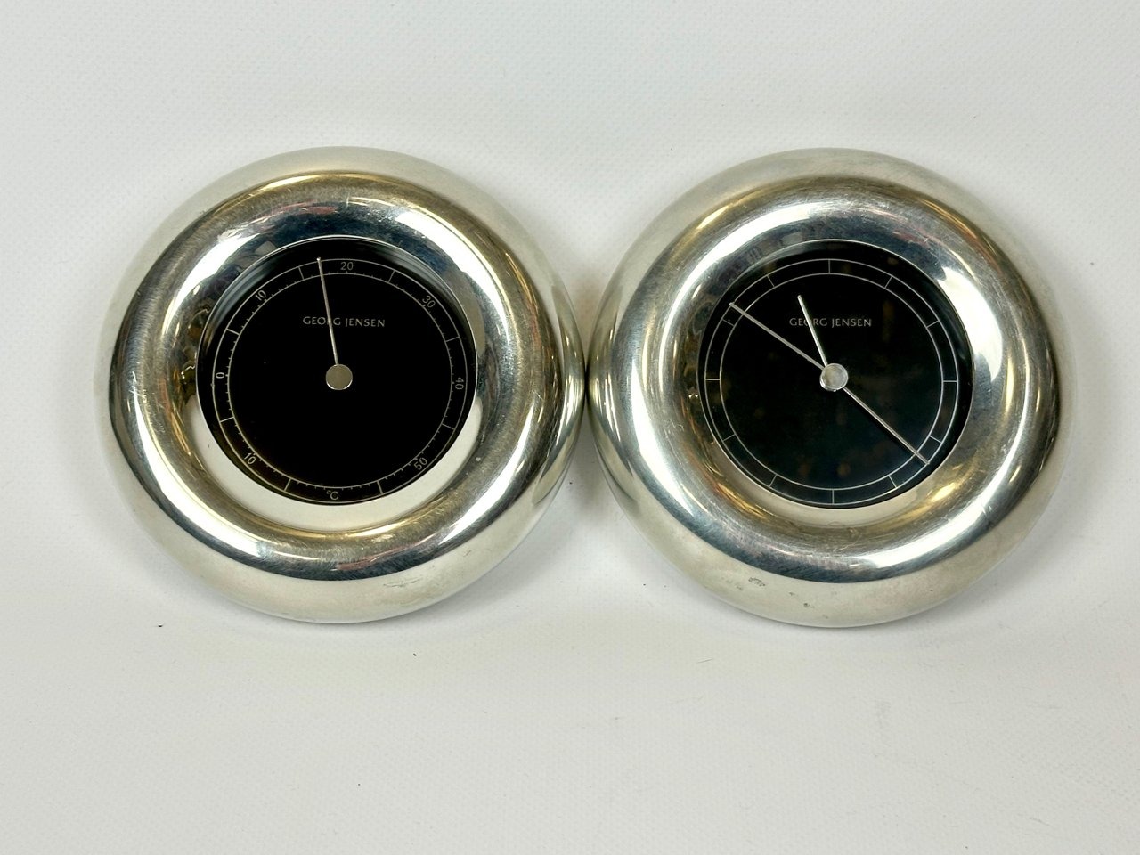Vintage clock and thermometer, designed by Andreas Mikkelsen, manufactured by Georg Jensen, Denmark, 1990s