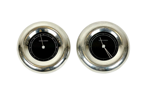 Vintage clock and thermometer, designed by Andreas Mikkelsen, manufactured by Georg Jensen, Denmark, 1990s