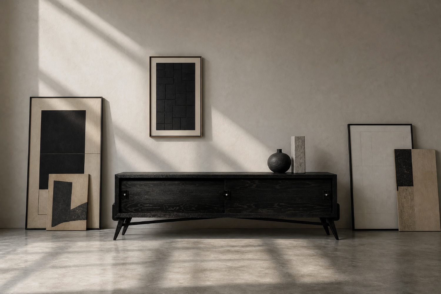 Modernistyczny sideboard dębowy w ciemnym kolorze, Skandynawia, lata 60