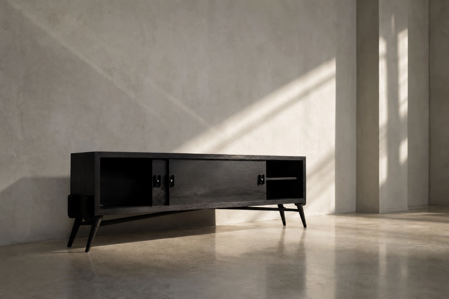 Modernistyczny sideboard dębowy w ciemnym kolorze, Skandynawia, lata 60