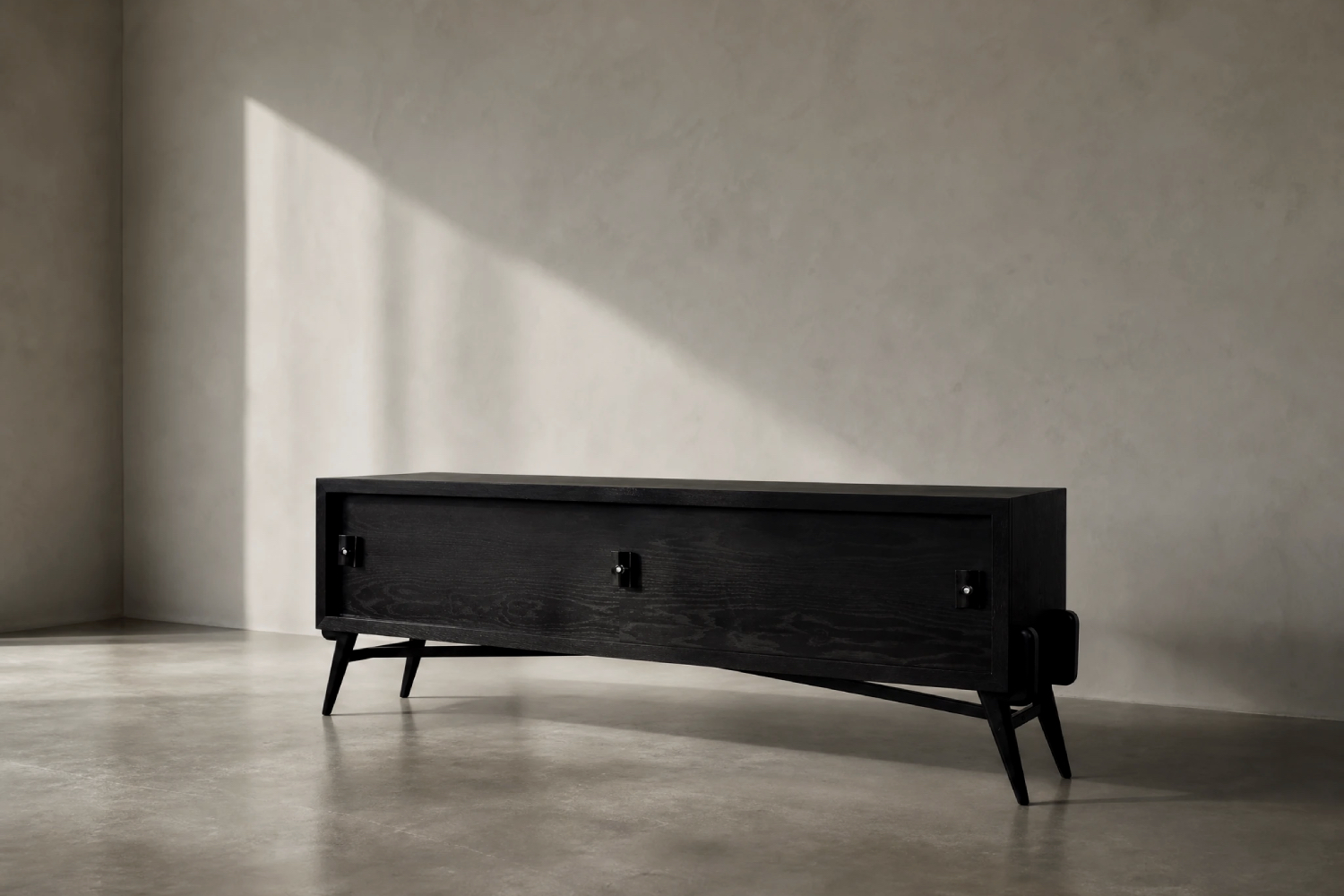 Modernistyczny sideboard dębowy w ciemnym kolorze, Skandynawia, lata 60