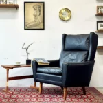 Leather wingback armchair, Denmark, 1970s