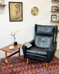 Leather wingback armchair, Denmark, 1970s