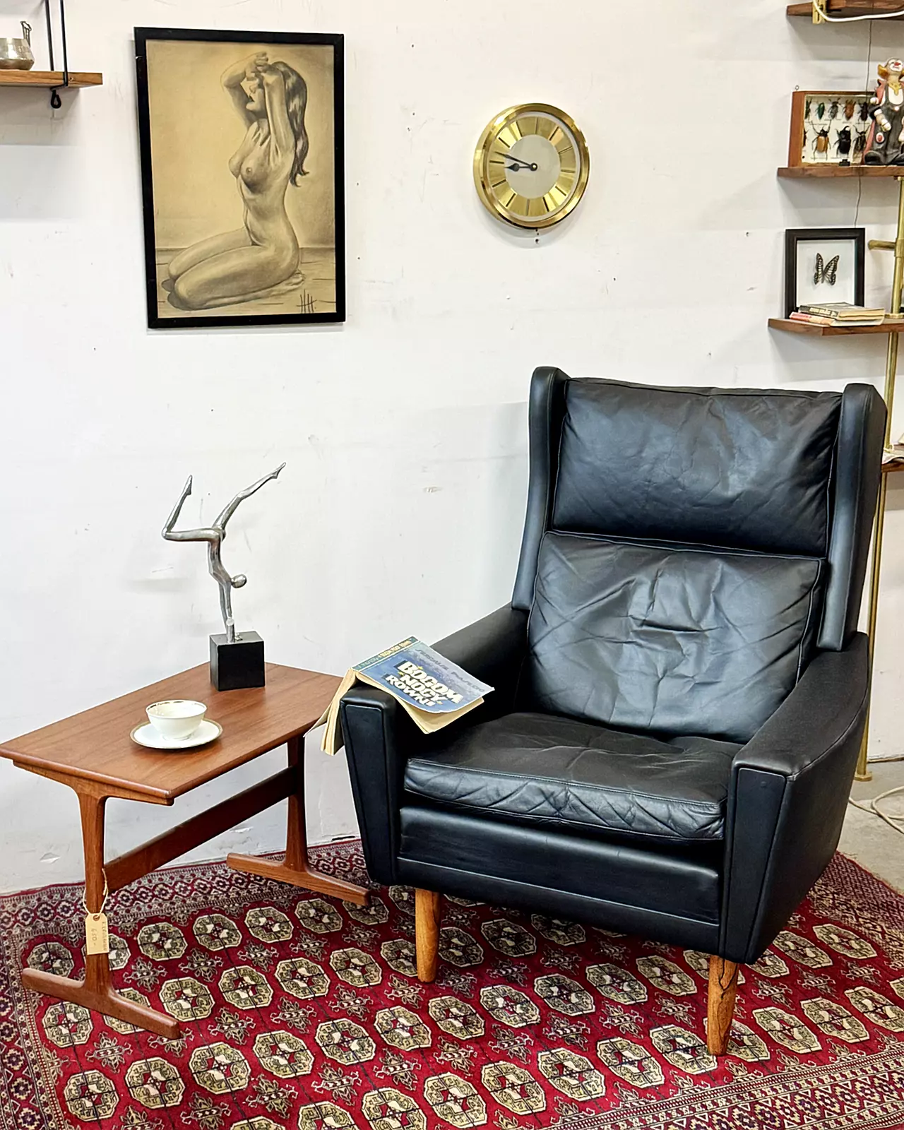 Leather wingback armchair, Denmark, 1970s