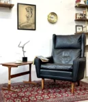 Leather wingback armchair, Denmark, 1970s