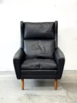Leather wingback armchair, Denmark, 1970s