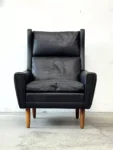 Leather wingback armchair, Denmark, 1970s