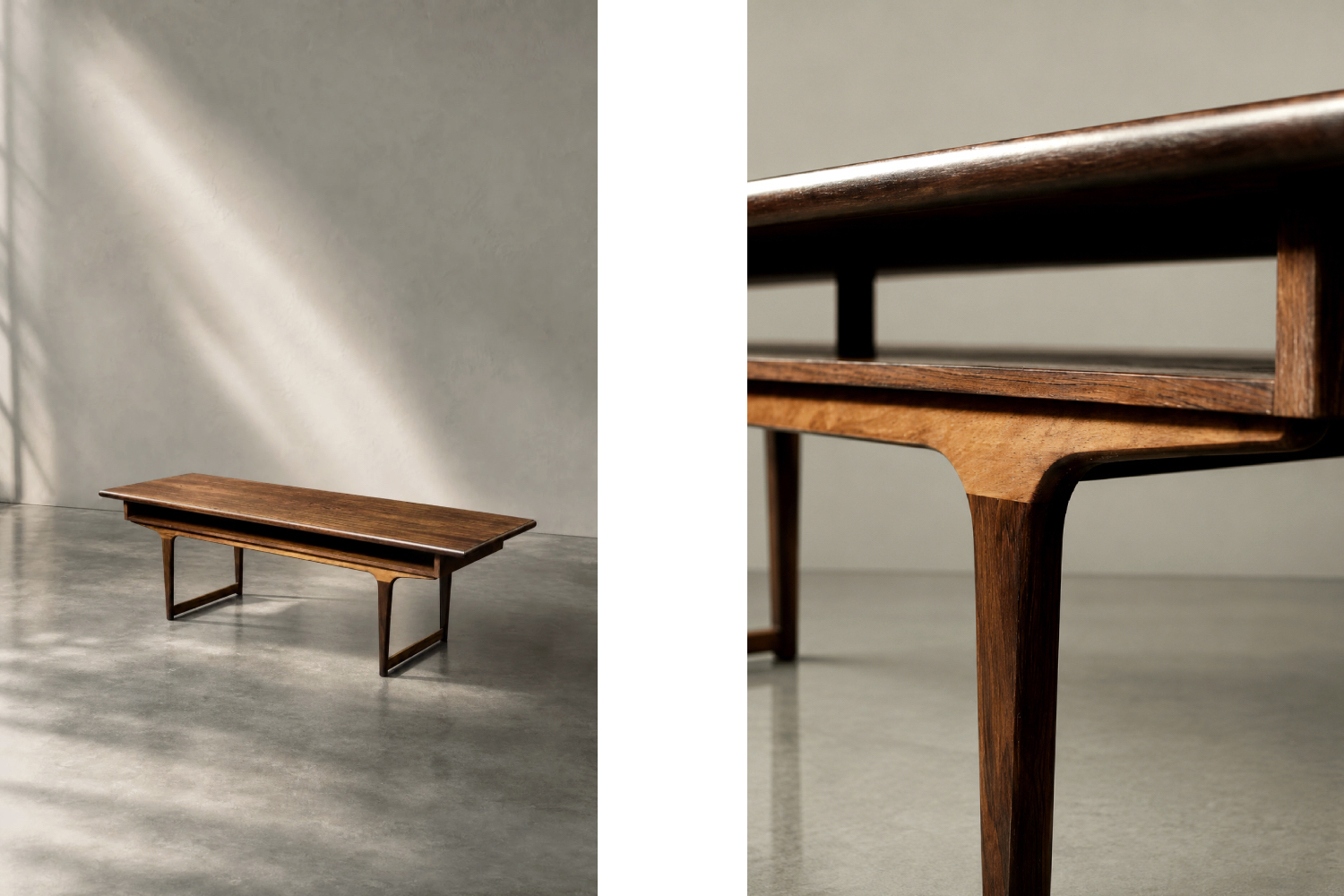 Rosewood coffee table with shelf, Denmark, 1960s