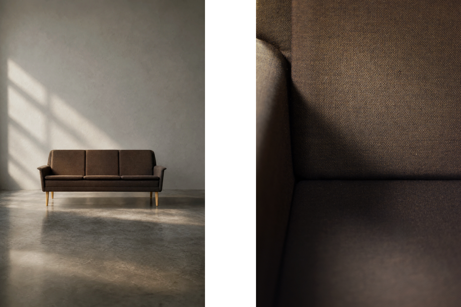 Three-seater brown sofa, designed by Folke Ohlsson, Fritz Hansen, Denmark, 1960s