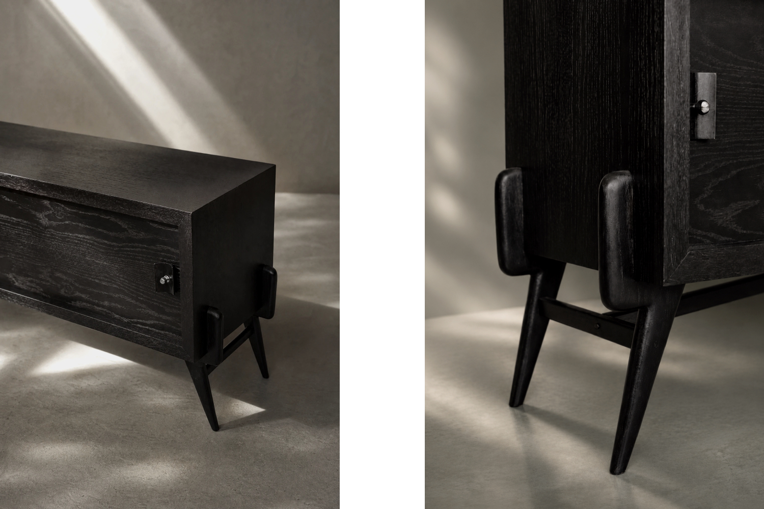 Modernistyczny sideboard dębowy w ciemnym kolorze, Skandynawia, lata 60