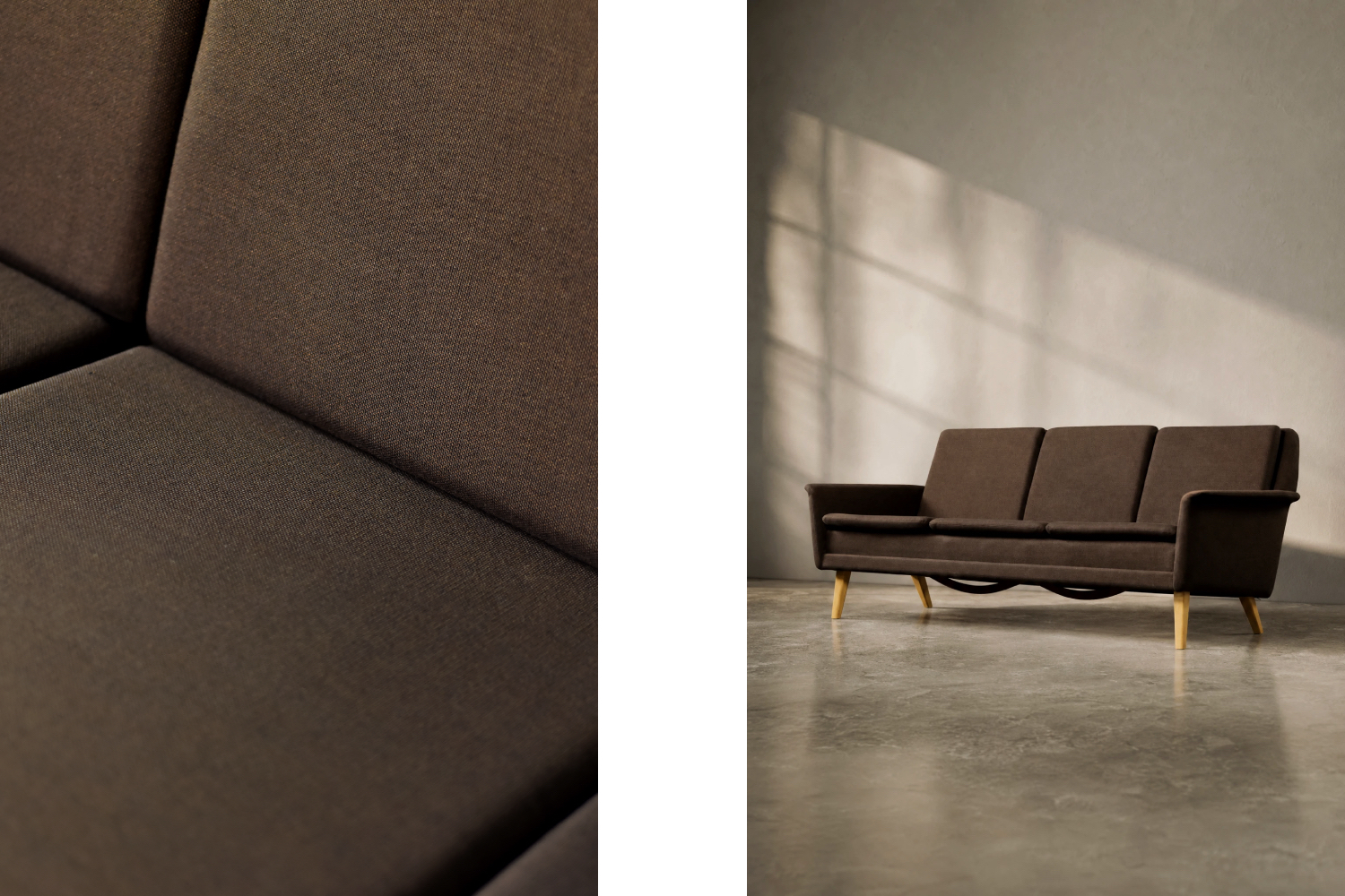 Three-seater brown sofa, designed by Folke Ohlsson, Fritz Hansen, Denmark, 1960s